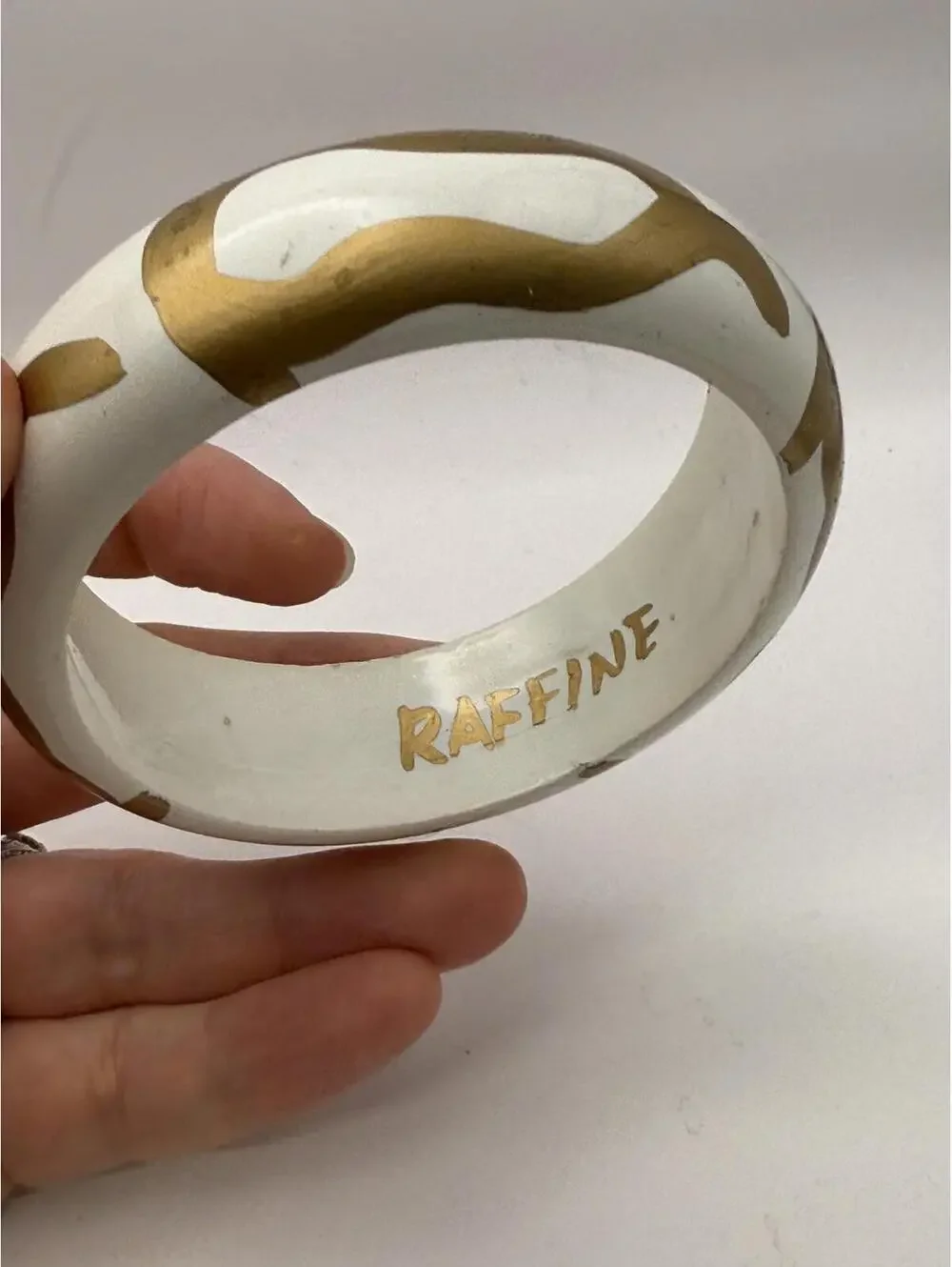 Raffine Vintage White and Gold Painted Bangle Bracelet